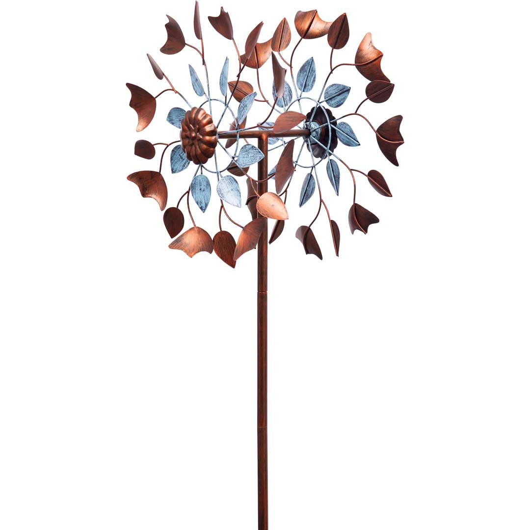 Kinetic Art: Metal Wind Spinner: Copper Leaf Duett