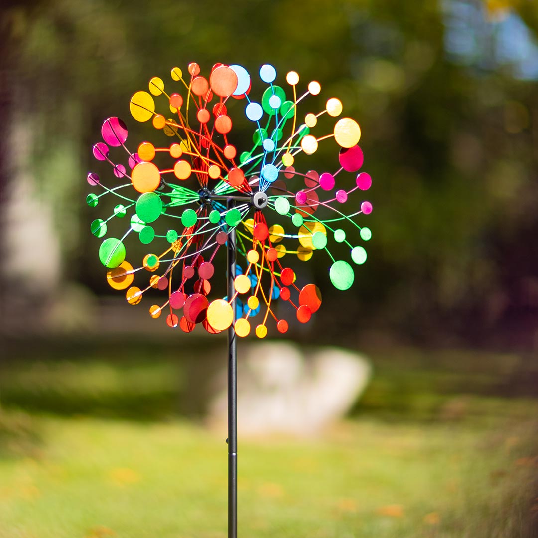 Kinetic Art: Metal Wind Spinner: Multi-colored Kaleidoscope Duett