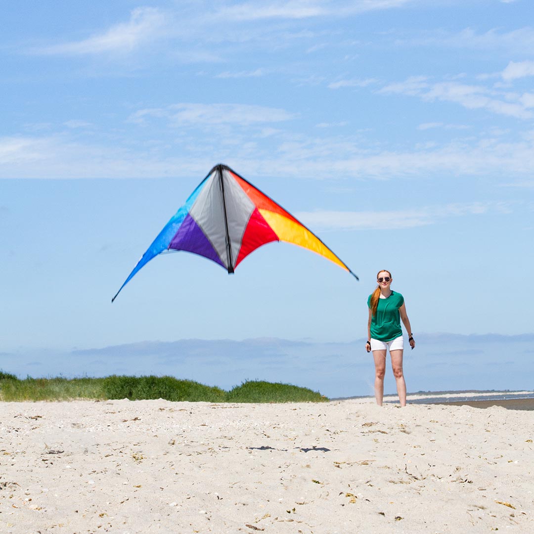 HQ Kites Beach and Fun Calypso II Radical- Beginner Stunt Kite - 43 Inch  Dual - Line Sport Kite, Color: Rainbow - Active Outdoor Fun for Ages 8  Years