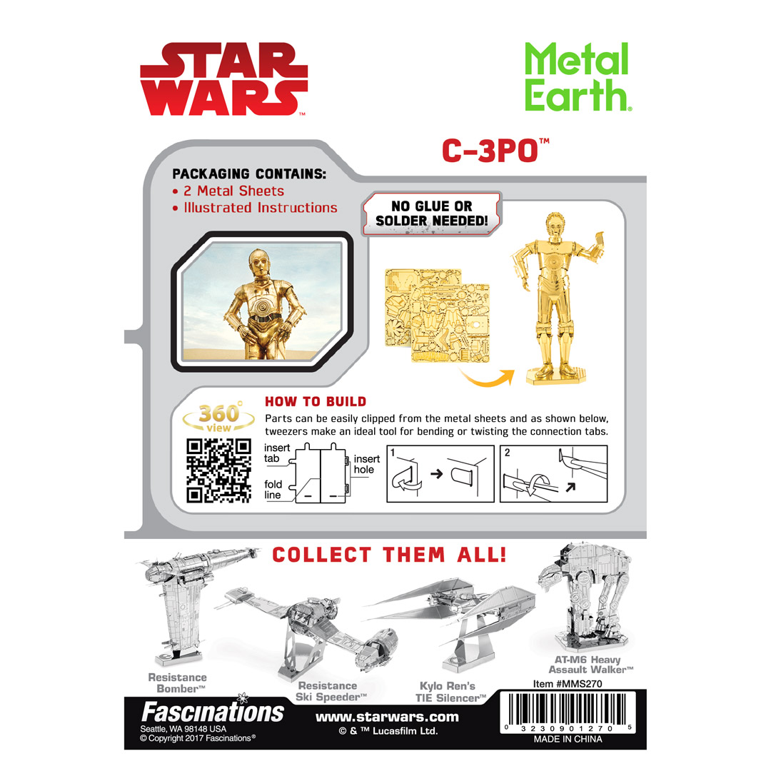 GOLD C-3P0 Star Wars Metal Earth